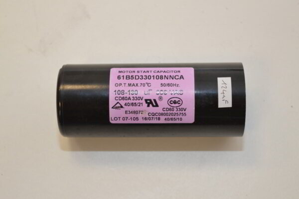Condensateur (MOTOR START CAPACITOR)   108-130 uF   N° 61B5D330108NNCA   330 VAC (CQC) (OCCASION)